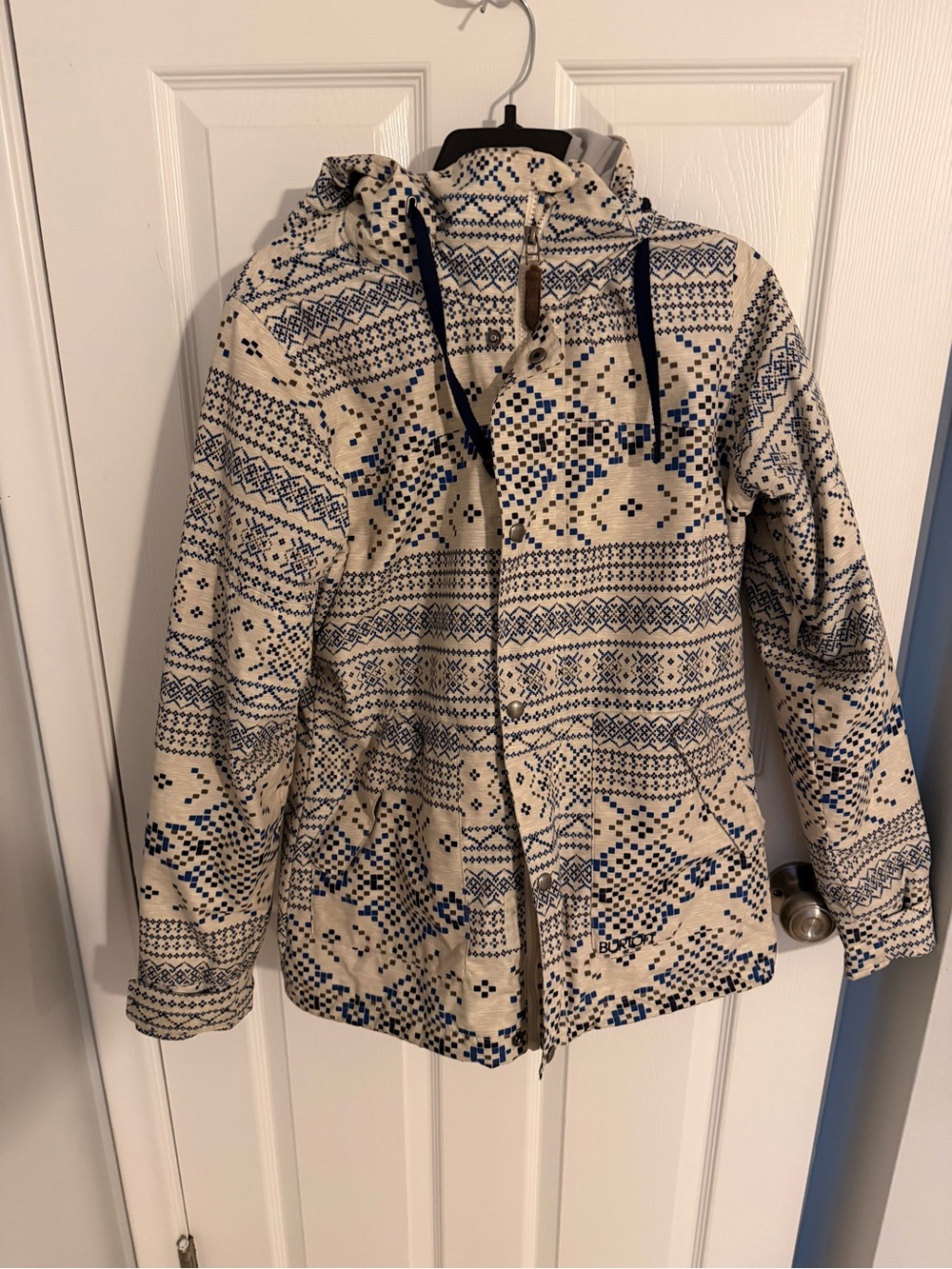 Burton Cream and Navy Patterned Hooded Raincoat